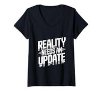 Donna Aggiornamento della Realtà Necessario Umorismo Tecnico Divertente Maglietta con Collo a V