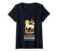 Donna Agnus Dei Sanctus Tradizionale Latina Messa Cattolica Maglietta con Collo a V