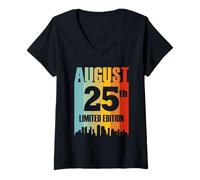 Donna Agosto 25 Edizione Limitata Retro Vintage Compleanno Maglietta con Collo a V