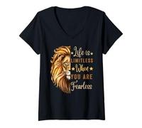 Donna Agosto Compleanno Zodiaco Leo Stagione Leone Motivazione Uomini Donne Maglietta con Collo a V