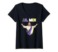 Donna Ah Uomini LGBTQ Nonbinary Jesus Ah Uomini LGBTQ Maglietta con Collo a V