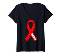 Donna Aids Warrior - Maglia con Nastro Rosso per la consapevolezza dell'HIV, Giornata Mondiale dell'AIDS Maglietta con Collo a V