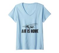 Donna Air Is Home Aereo Vola Aviazione Volare Aereo Appassionato Maglietta con Collo a V