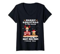 Donna Airedale Terrier Christmas To The World Best Dog Mom Xmas Maglietta con Collo a V