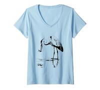 Donna Airone Blu Cattura Pesce Bird Watching Birdwatcher Maglietta con Collo a V