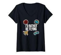 Donna Airplane Pilot Aviator I'd Rather Be Flying Maglietta con Collo a V