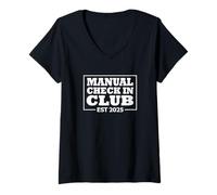 Donna Airport Outage Funny Parody Manual Check-in Club EST. 2025 Maglietta con Collo a V