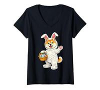 Donna Akita Dog Dressed As Easter Bunny | Divertente e Carino Ragazzi e Ragazze Maglietta con Collo a V