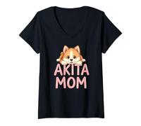 Donna Akita Mom Dog Akita Inu Mama Cucciolo carino Maglietta con Collo a V
