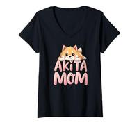 Donna Akita Mom Dog Akita Inu Mama Cucciolo carino Maglietta con Collo a V