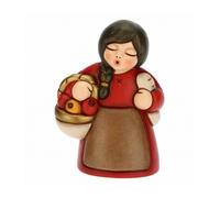 THUN - Presepe 2022 - Statuina Presepe Donna al Mercato in Ceramica Decorata a Mano, Versione Vestito Rosso - Linea Presepe Classico - 5,8x5x8 cm h