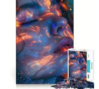Donna al neon luminosa - Puzzle da 1000 pezzi con ritratto surreale di cannabis e paesaggio onirico, antistress, taglio preciso, regalo perfetto (38x26cm)