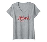 Donna Alabama Script Lettere Donne Ragazze Maglietta con Collo a V
