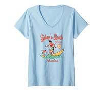 Donna Alaska Bishop's Beach Homer Surfer AK Surfing Beach Vacanza Maglietta con Collo a V