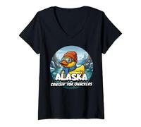 Donna Alaska Cruisin' for Quackers Cute Duck Adventure Maglietta con Collo a V