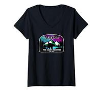Donna Alaska EST. 1959 Aurora boreale Aurora Boreale e Orso Maglietta con Collo a V