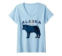 Donna Alaska EST. 1959 Montagne del Lupo e Luna Maglietta con Collo a V