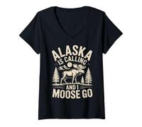 Donna Alaska Is Calling And I Moose Go Animali Selvatici Maglietta con Collo a V