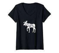 Donna Alaska Moose Word Art - Animale divertente Maglietta con Collo a V