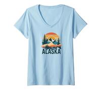 Donna Alaska Retro Sunset Mountain Scene Scenic Outdoor Maglietta con Collo a V
