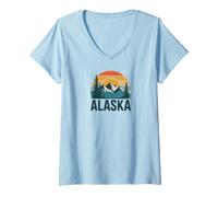Donna Alaska Retro Sunset Mountain Scene Scenic Outdoor Maglietta con Collo a V