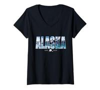 Donna Alaska State USA Holiday Alaska AK City Effetto Vintage Maglietta con Collo a V
