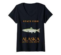 Donna Alaska Territory Fish The King Salmone Maglietta con Collo a V