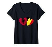 Donna Albania Belgio Cuore Amore Albanese Belga Doppia Nazionalità Maglietta con Collo a V