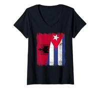 Donna Albania Cuba Half Flag Albanese Cuban Heritage Maglietta con Collo a V
