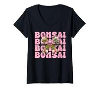 Donna Albero Bonsai Giapponese Zen Girl Mamma Rosa Coquette Bow Maglietta con Collo a V