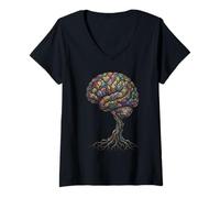 Donna Albero Cervello Astratto Anatomia Natura Arte Maglietta con Collo a V