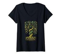 Donna Albero della Vita DNA Yggdrasil Ancestry Roots Codice genetico Maglietta con Collo a V