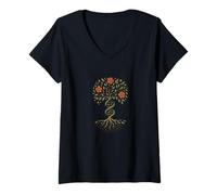 Donna Albero della Vita DNA Yggdrasil Ancestry Roots Codice genetico Maglietta con Collo a V