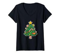 Donna Albero di Natale Candy con Stella Maglietta con Collo a V