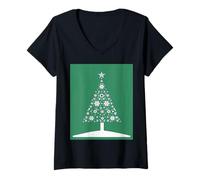 Donna Albero di Natale con Fiocchi di Neve e Stelle irlandesi Imp Verde Maglietta con Collo a V