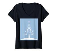 Donna Albero di Natale di Fiocchi di Neve E Stelle su Cool Blue Maglietta con Collo a V