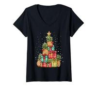 Donna Albero di Natale Hawaii Hawaii Mucchio di Ananas Maglietta con Collo a V