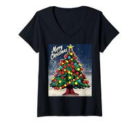 Donna Albero di Natale Pop Art Natale Xmas Maglietta con Collo a V