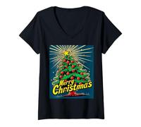 Donna Albero di Natale Pop Art Natale Xmas Maglietta con Collo a V
