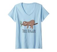 Donna Albero Hugger Funny Sloth Natura Lover Maglietta con Collo a V