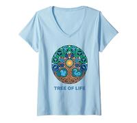 Donna Albero Mistico della Vita Yggdrasil Etz Chaim Arbor Vitae Maglietta con Collo a V