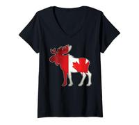 Donna Alce Canada Bandiera Canadese Orgoglio Maple Leaf Love Canada Maglietta con Collo a V