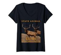 Donna Alce di montagna animale del territorio dello Utah Maglietta con Collo a V