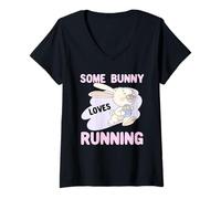 Donna Alcuni Bunny Loves Running Easter Runner Funny Run Maglietta con Collo a V