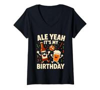 Donna Ale Yeah It's My Birthday - Divertente Gioco di Parole sulla Birra Maglietta con Collo a V