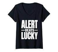 Donna Alert Beats Lucky - Campagna per la Sicurezza sul Posto di Lavoro Maglietta con Collo a V