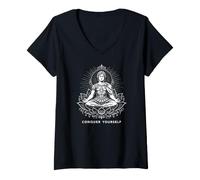 Donna Alessandro Magno in Zen Lotus Posizione Conquer Te Stesso Maglietta con Collo a V