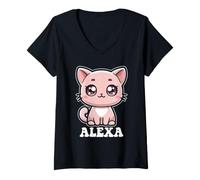 Donna Alexa - Simpatico Gattino per Ragazze, Nome Alexa Maglietta con Collo a V