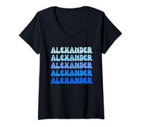 Donna Alexander Retro Name Stack Design Maglietta con Collo a V