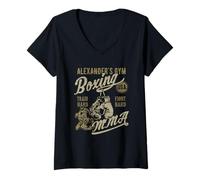 Donna Alexander's Gym Boxing MMA Retro Design per Nome Alexander Maglietta con Collo a V